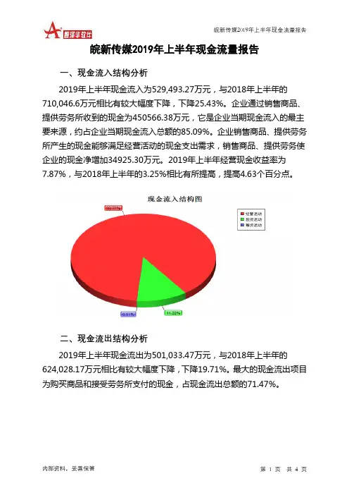 皖新传媒2019年上半年现金流量报告