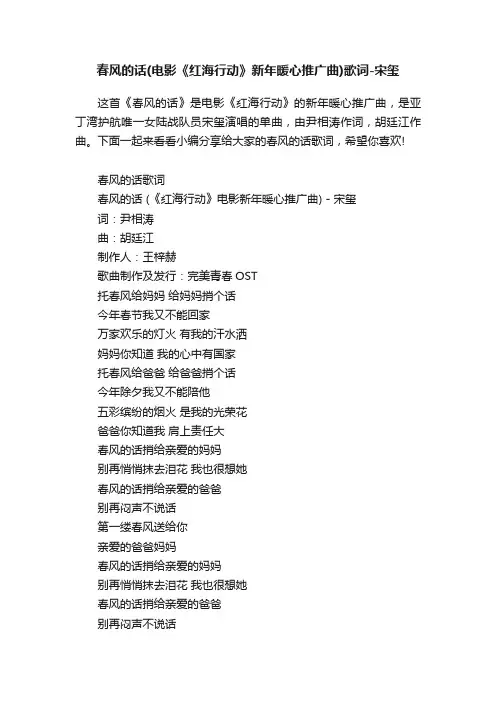 春风的话（电影《红海行动》新年暖心推广曲）歌词-宋玺