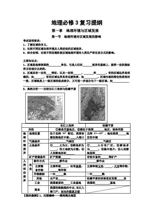 江苏省高二学业水平考试地理必修3复习提纲