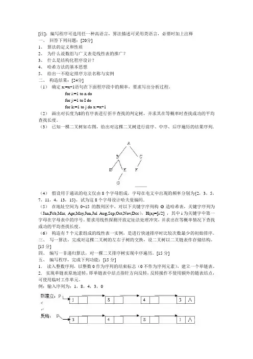 数据结构精选考研试题