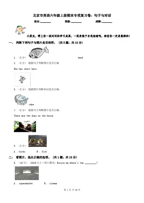 北京市英语六年级上册期末专项复习卷：句子与对话