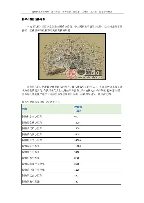 孔雀小型张价格走俏