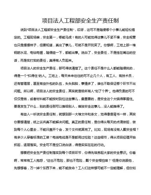 项目法人工程部安全生产责任制