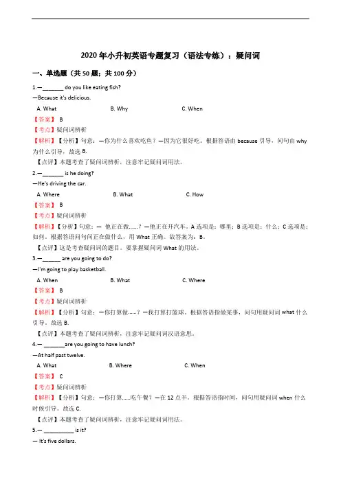 2020年小升初英语专题复习(语法专练)：疑问词