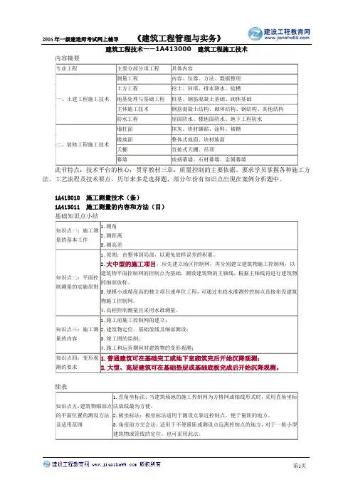 建筑工程技术——1A413000 建筑工程施工技术教材