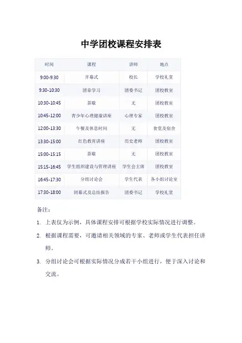 中学团校课程安排表