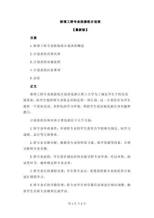 浙理工转专业拟接收计划表
