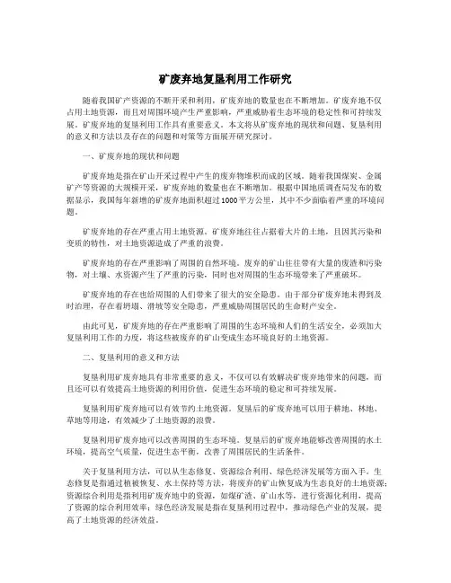 矿废弃地复垦利用工作研究
