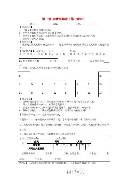 湖北省黄冈市红安县2020届高三化学一轮复习 周期表导学案(无答案)新人教版