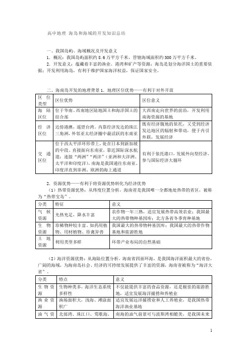 高中地理 海岛和海域的开发知识总结