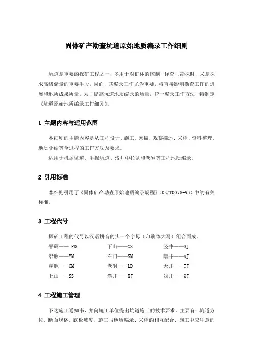 固体矿产勘查坑道原始地质编录工作细则