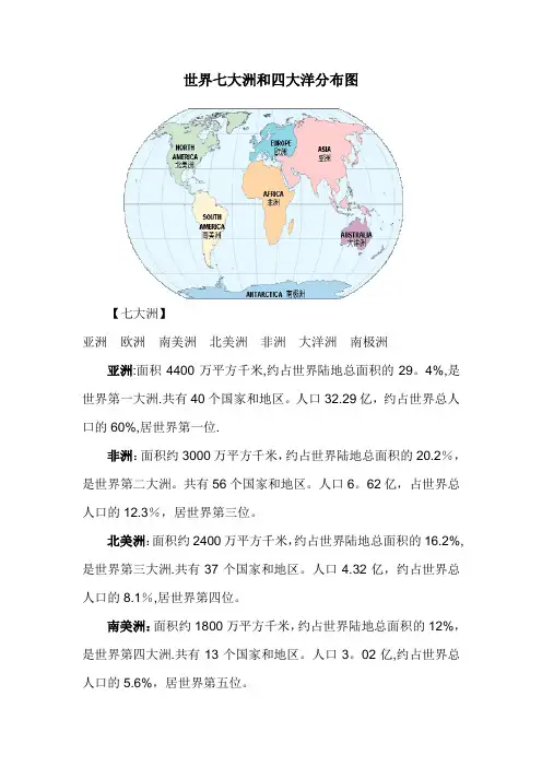 世界七大洲和四大洋分布图