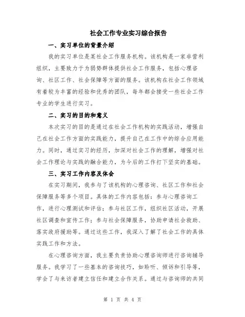 社会工作专业实习综合报告