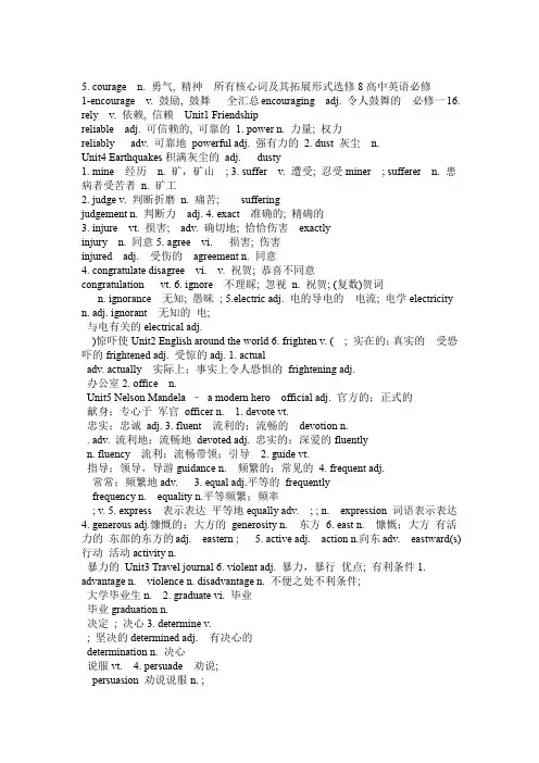 完整word版高中英语必修1 选修八重要词汇变形