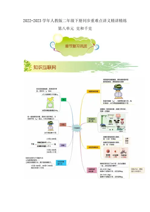第八单元《克和千克》(原卷)二年级数学下册同步重难点讲义精讲精练(人教版)