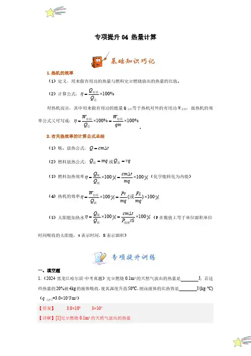 专项提升04 热机的效率计算(教师版) 24-2025学年九年级物理全册重难点专项提升训练(人教版)