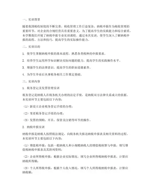 纳税申报专业实训报告