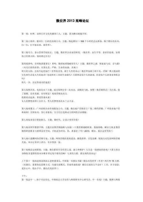 《微世界2013高峰论坛》主讲嘉宾内容简介