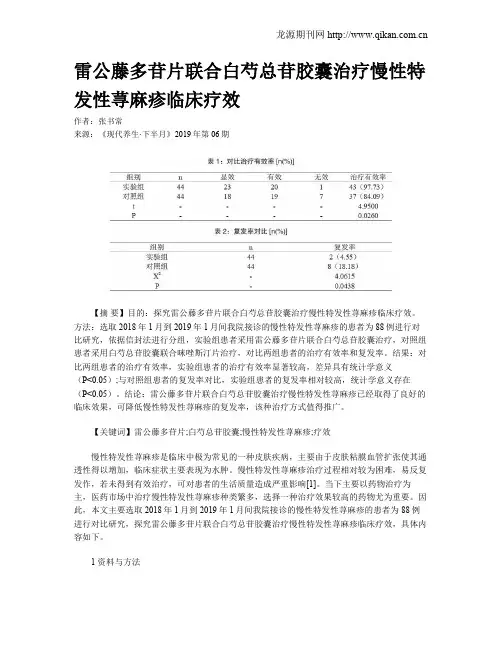 雷公藤多苷片联合白芍总苷胶囊治疗慢性特发性荨麻疹临床疗效