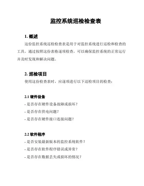 监控系统巡检检查表