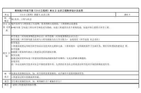 小学科学科教版六年级下册第一单元《小小工程师》2《认识工程》教学设计2023春