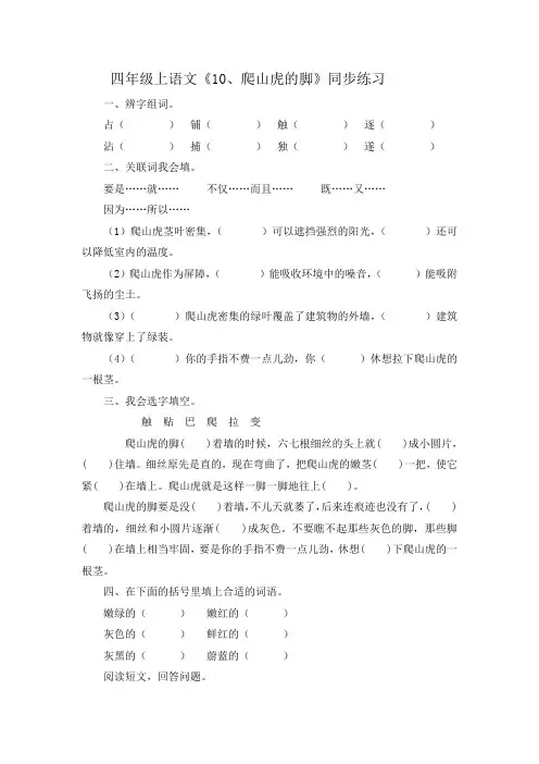 人教部编版四年级上语文《10、爬山虎的脚》同步练习(含答案)