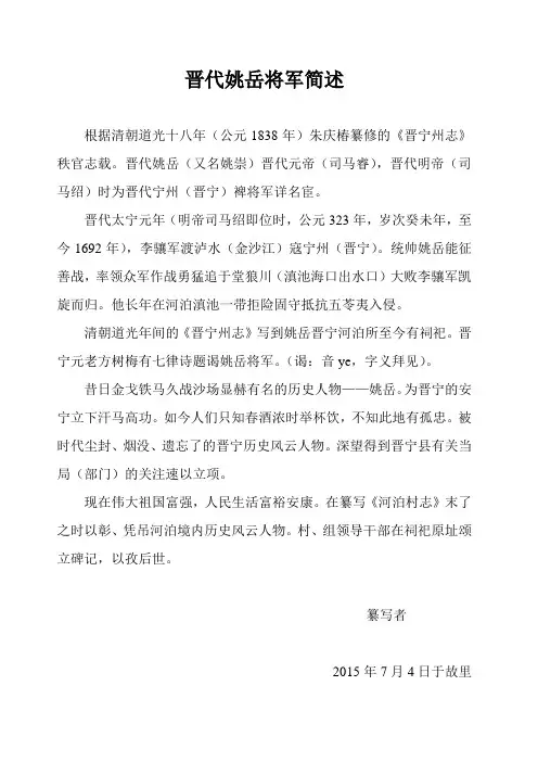 晋代姚岳将军简述