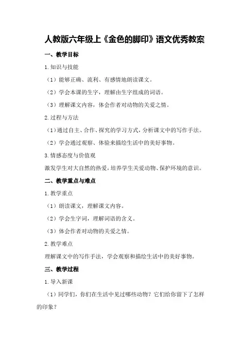 人教版六年级上《金色的脚印》语文优秀教案优秀教案