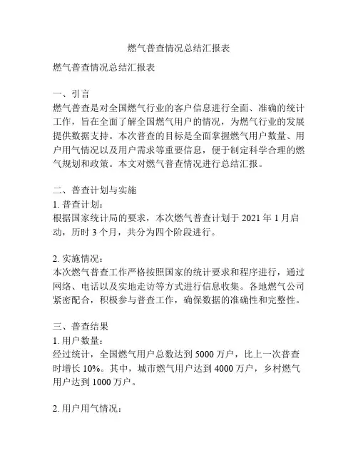 燃气普查情况总结汇报表