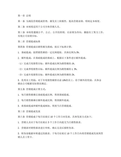 营销提成日常管理制度