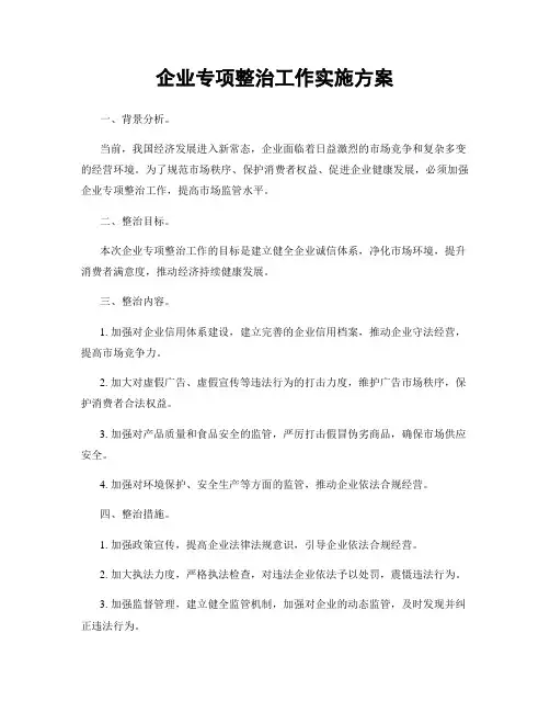 企业专项整治工作实施方案