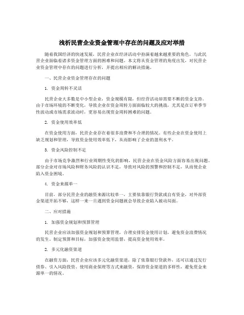 浅析民营企业资金管理中存在的问题及应对举措