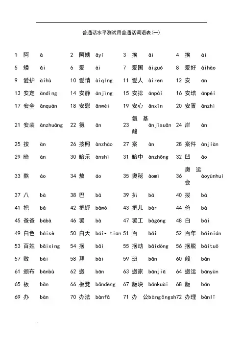 普通话水平测试用必读轻声词语表