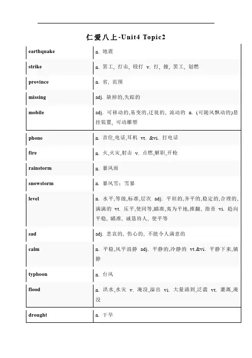 仁爱版八年级上册英语-Unit4：Topic2单词汇总+知识梳理