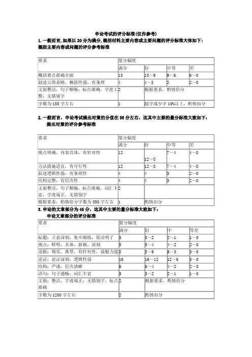 申论考试的评分标准仅作参考