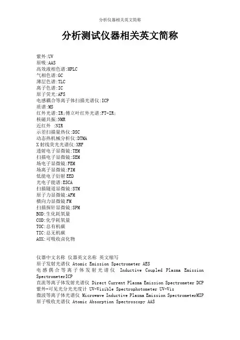 分析仪器相关英文简称