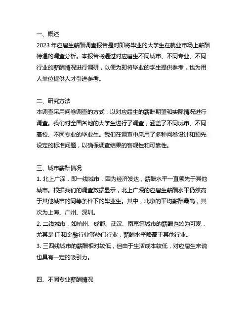 2023年应届生薪酬调查报告