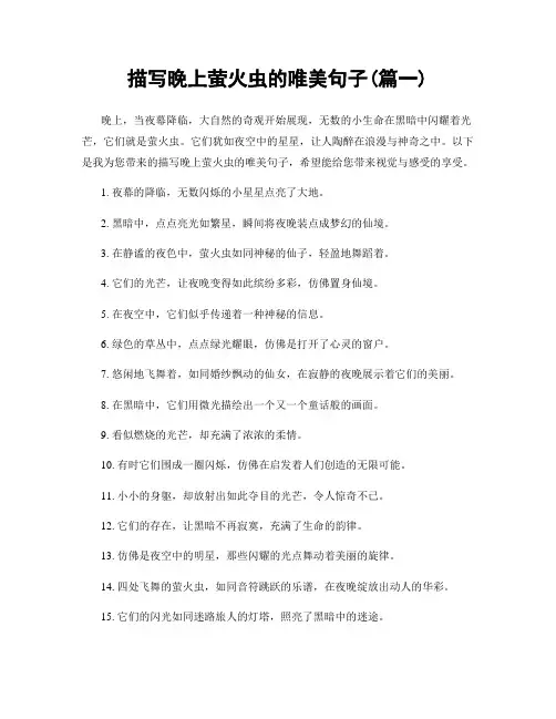 描写晚上萤火虫的唯美句子(精选合集2篇)