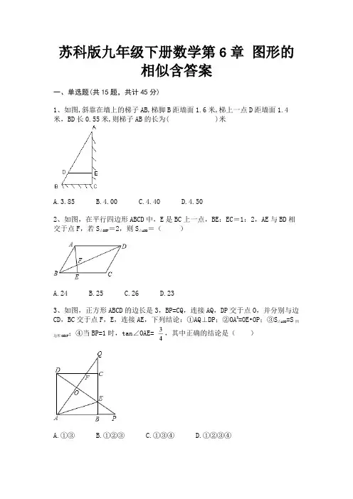 苏科版九年级下册数学第6章 图形的相似含答案(参考答案)