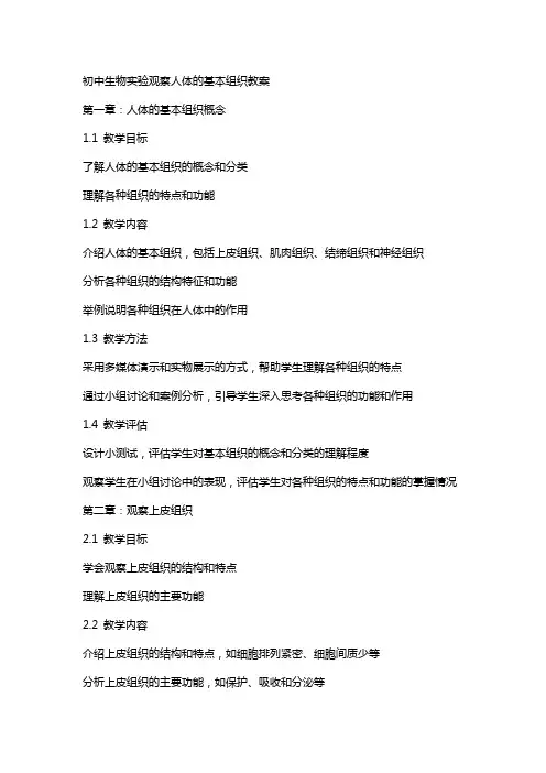 初中生物实验观察人体的基本组织教案