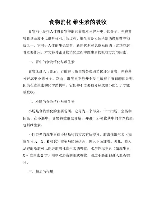 食物消化 维生素的吸收