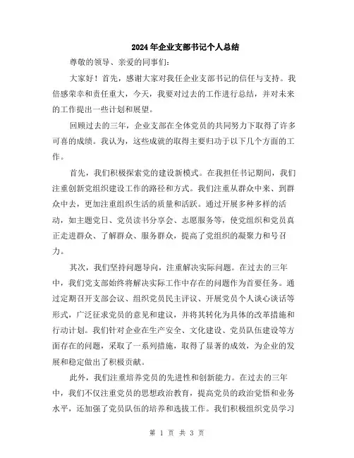 2024年企业支部书记个人总结