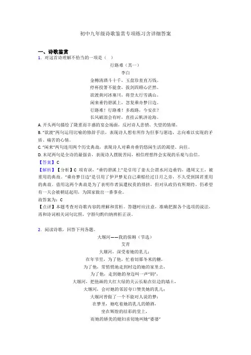 初中九年级诗歌鉴赏专项练习含详细答案