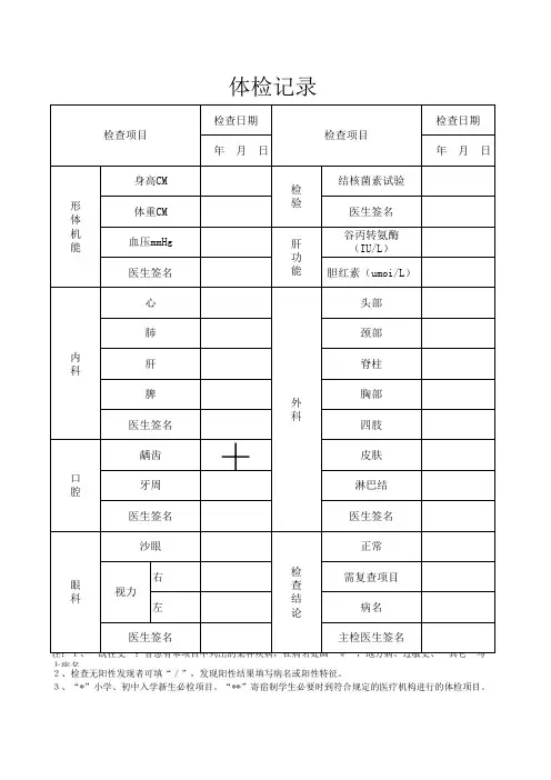 中小学生体检表