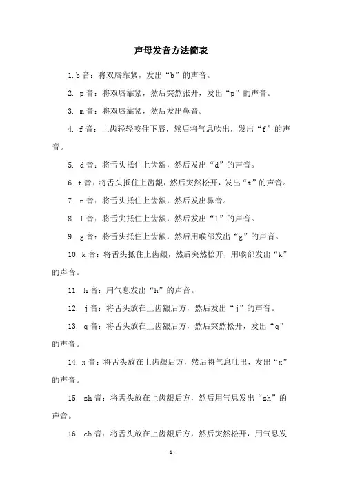 声母发音方法简表