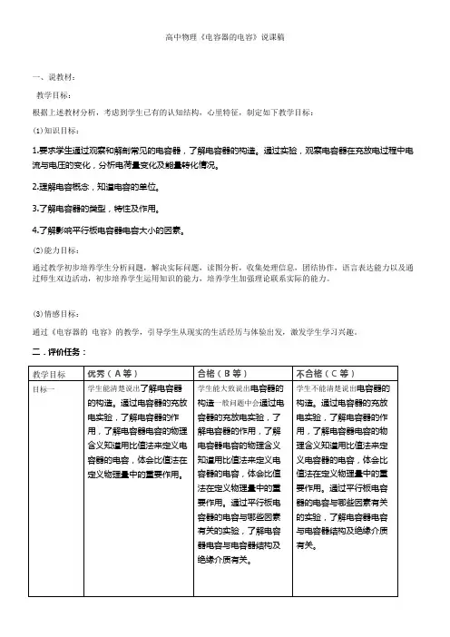 高中物理《电容器的电容》说课稿