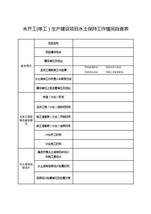 未开工(停工)生产建设项目水土保持工作情况自查表【模板】