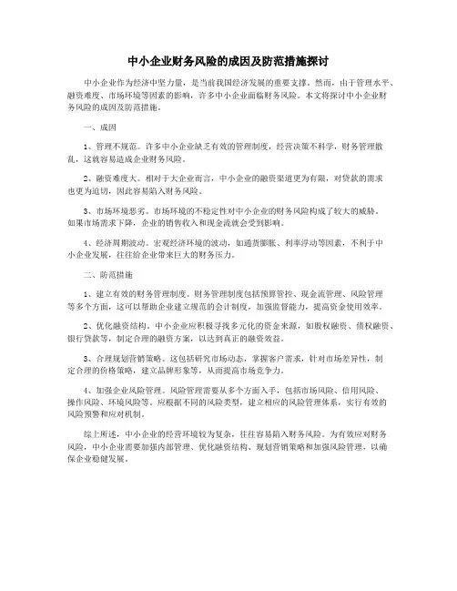 中小企业财务风险的成因及防范措施探讨