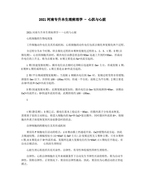 2021河南专升本生理病理学 - 心肌与心脏