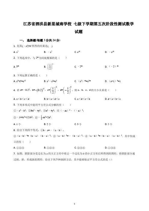 江苏省泗洪县新星城南学校 七年级下学期第五次阶段性测试数学试题